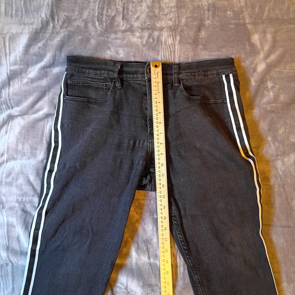 HT Denim Skinny Jeans Mens 36x32 Black White Side Stripe Slim Fit Casual Pants - Picture 7 of 8